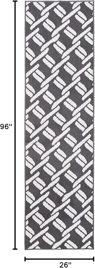 Nautica – Runner Rug | Indoor Runners for Hallways and Entry Rugs| Non-Slip and Non-Skid Entry and Kitchen Door Mat| Machine Washable Entryway Carpet Rugs |26” x 96” |Chain Dark Grey