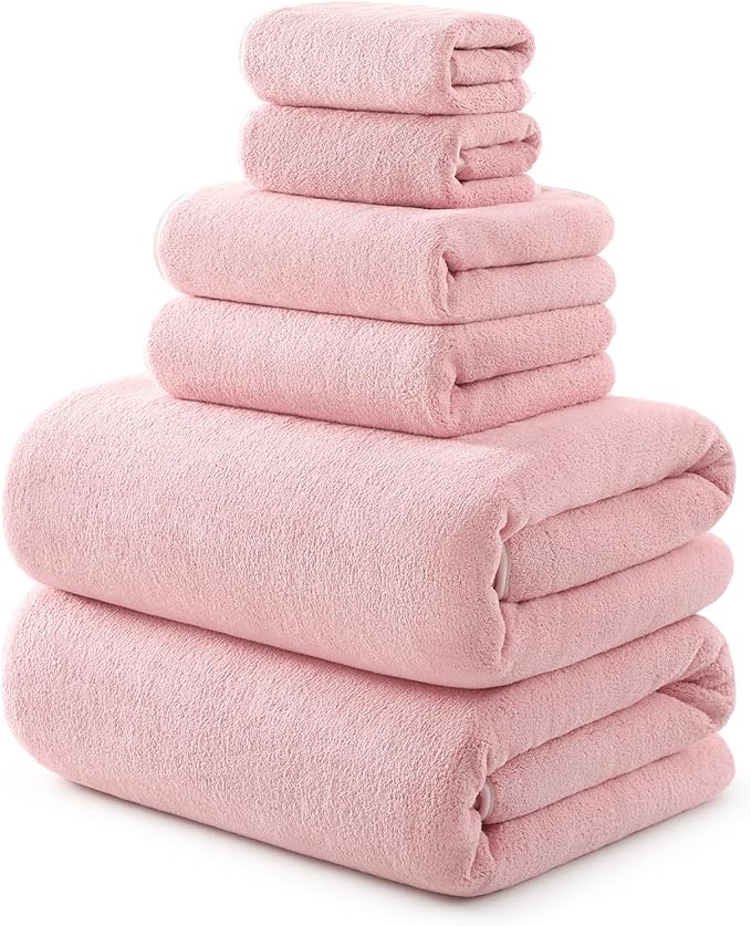 REDKISS Bath Towels Set of 6 - Oversized Bath Sheets (70 x35 in), 670GSM Ultra Soft & Highly Absorbent, Quick Dry Pink Towel Sets for Bathroom, Spa, Hotel, Gym