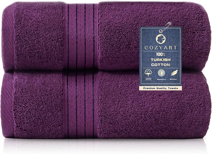 COZYART Purple Bath Towels for Bathroom 2 Pcs, 27x54 Cotton Bath Towel Set Super Soft Highly Absorbent Durable 650 GSM Shower Towels for Daily Use