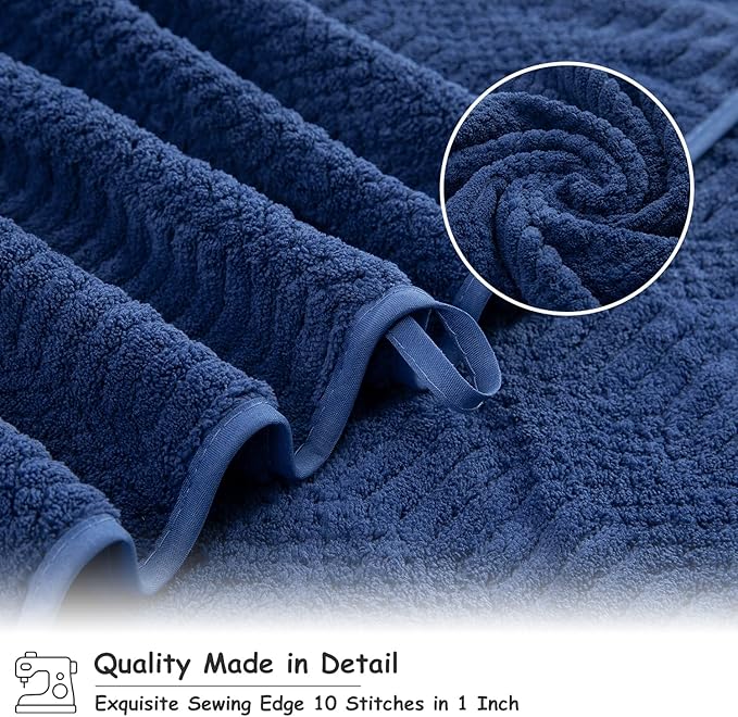 18 Pcs Navy Woven Family Towels Set-6 Bath Sheets,6 Hand Towels,6 Washcloths Soft Microfiber Towels Absorbent Shower Towel Quick Dry Beach Chair Towel Lint Less Towels Set for Bathroom Spa Gym Hotel