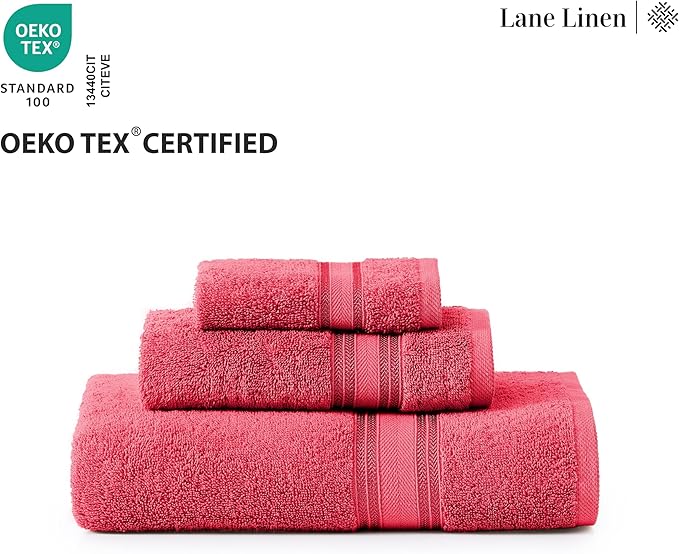 LANE LINEN Towels for Bathroom – 18 Pack, 100% Cotton, Zero Twist, 6 Bath, 6 Hand Towel & 6 Wash Cloths, Highly Absorbent, Luxury Hotel & Spa Quality, Machine Washable – Honeysuckle