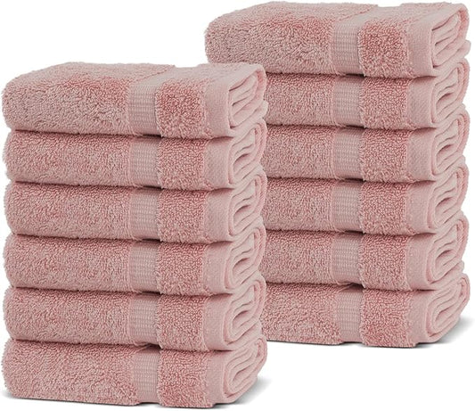 Chakir Turkish Linens | Hotel & Spa Quality 100% Cotton Premium Turkish Towels | Soft & Absorbent (12-Piece Washcloths, Pink)