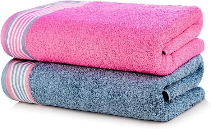 CASA COPENHAGEN He & She 6 Pieces Towel Set- Dusty Blue + Pink, 550 GSM 2 Bath Towel 2 Hand Towel 2 Washcloth, Designed in Denmark Made of Soft Egyptian Cotton for Bathroom, Kitchen & Shower