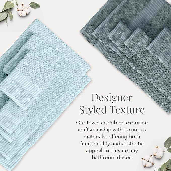 NY Loft 100% Cotton Bath Towel 4 Pack | Super Soft & Absorbent Quick-Dry Bath Towels 30" x 52" | Textured and Durable Cotton | Premium Thick Towels | 4 Pack Bath Towel - Stormy Sea