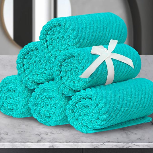 Turquoise Washcloths (6PC, 13"x13") - 100% Cotton | Lightweight | Thick | Quick Dry | Soft | Absorbent, Luxury Towels for Face, Fluffy Wash Cloths for Bathroom, Towel Gift Set, Turquoise