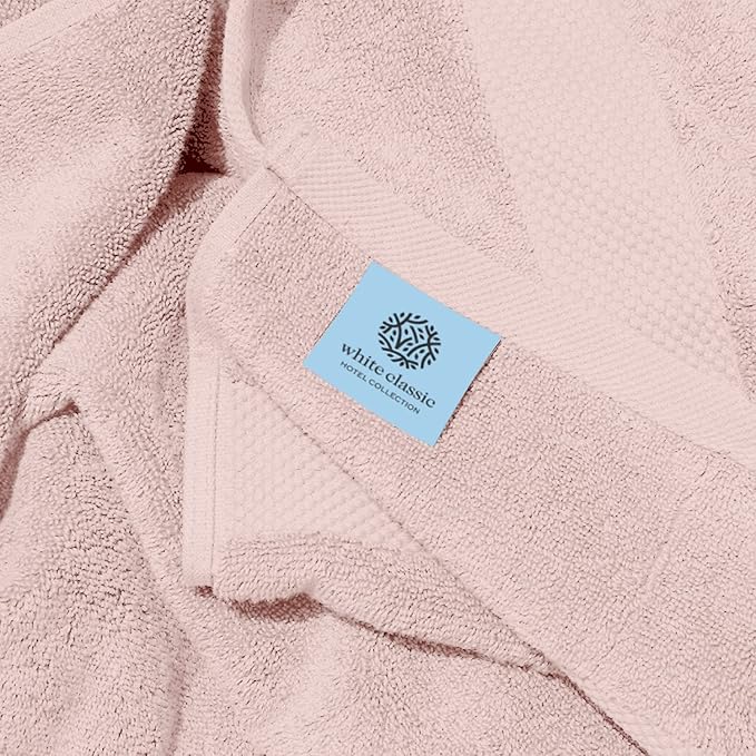 White Classic Pink 650 GSM Cotton Bath Sheet Towel - Extra Large 35x70, Luxury Soft, Highly Absorbent, Quick Dry, 2 Pack