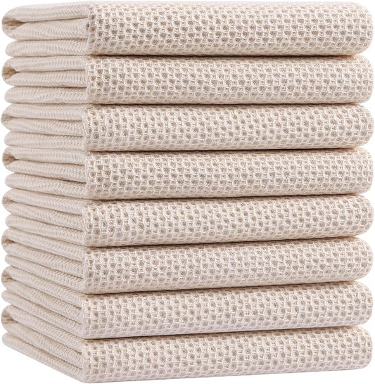 Homaxy 100% Cotton Waffle Weave Kitchen Dish Towels, Ultra Soft Absorbent Quick Drying Cleaning Towel, 20x28 Inches, 8-Pack, Beige