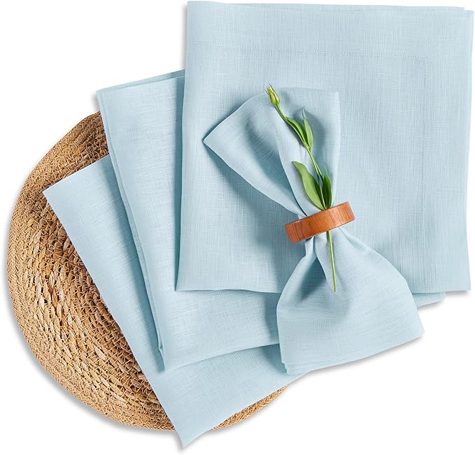 Solino Home Linen Napkins Set of 4-100% Pure Linen Ice Water Dinner Napkins Cloth 20 x 20 Inch - Fete, Handcrafted and Machine Washable - Holiday, New Year