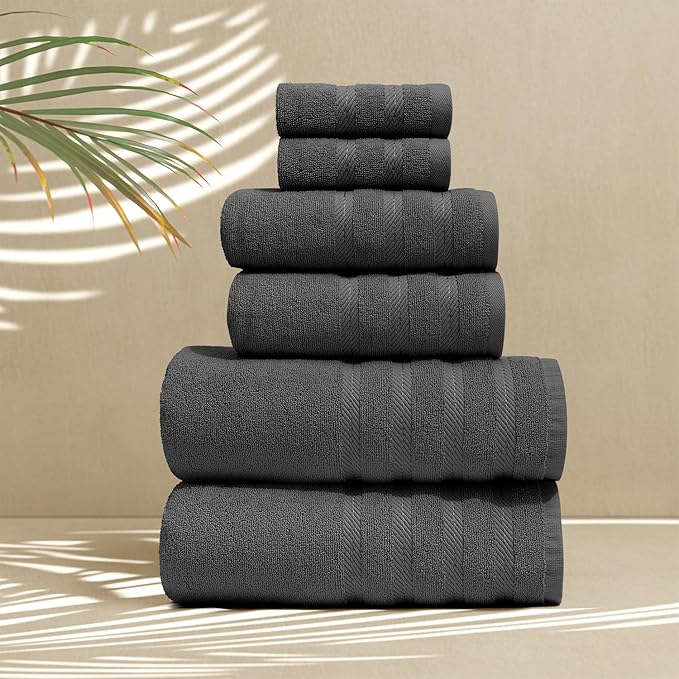 Hearth & Harbor Bath Towels for Bathroom - 100% Ring Spun Cotton Luxury Bathroom Towels - Soft & Highly Absorbent Bath Towels Set, 6 Piece Set, Gray