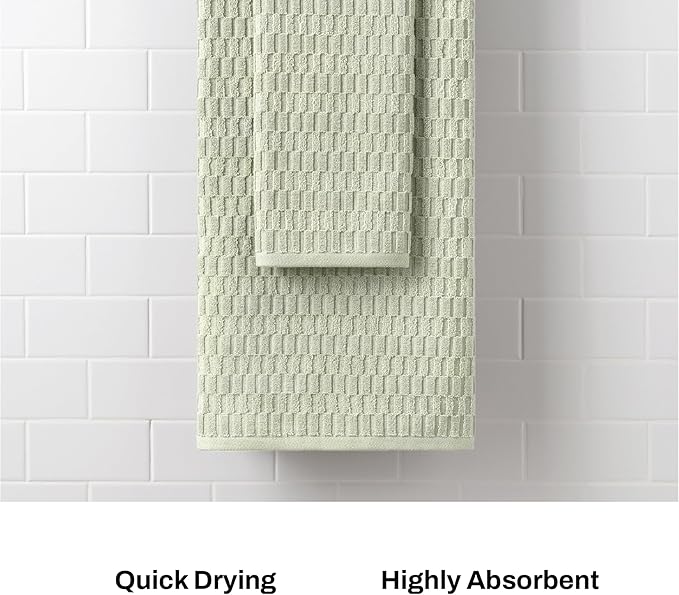 DKNY Metro Tile Quick Dry 100% Cotton Towel Set for Bathroom – 2 Bath, 2 Hand, Zero Twist, Absorbent, Supremely Soft, 550 GSM, 4 Piece, Black