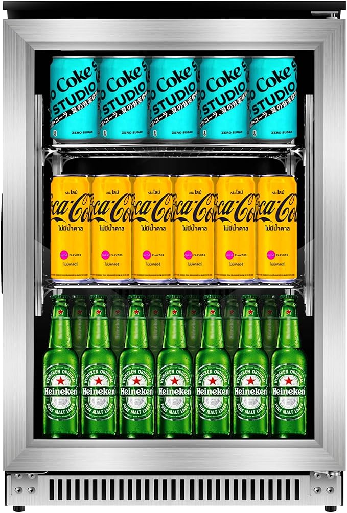 20 Inch Beverage Refrigerator Cooler,Under Counter Drink Fridge with Glass Door, Built-in or Freestanding, Quiet Compressor Cooling, 120 Can Capacity for Beer and Soda