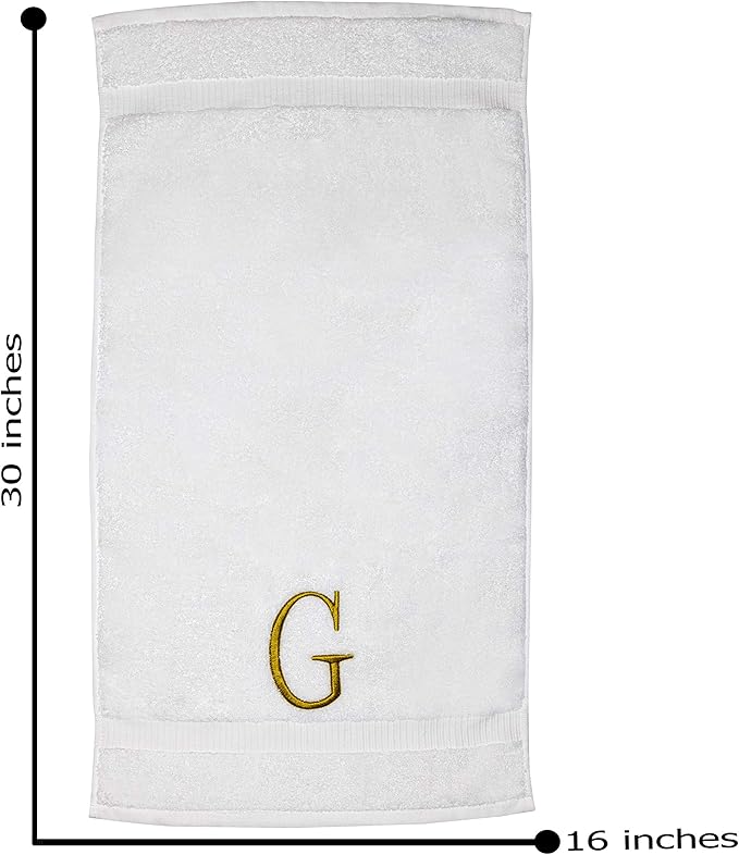 Monogrammed Hand Towels for Bathroom - Luxury Hotel Quality Personalized Initial Decorative Embroidered Bath Towel for Powder Room, Spa - GOTS Organic Certified - Set of 2 Gold Letter G