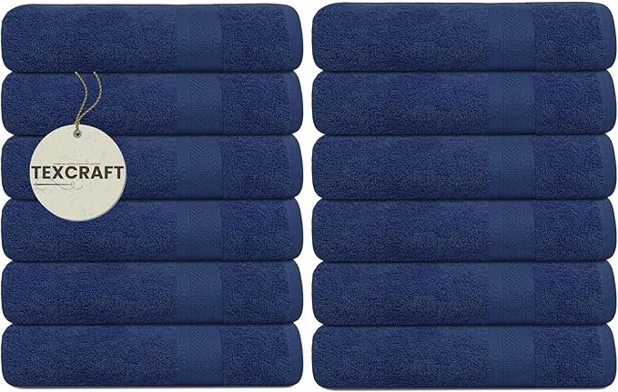 Bulk Large Bath Towels Set of 12 – 100% Cotton Terry – 24" x 50" – Quick Dry, Soft & Highly Absorbent – Navy Blue Towels for Bathroom, Gym, Spa, Pool & Daily Use