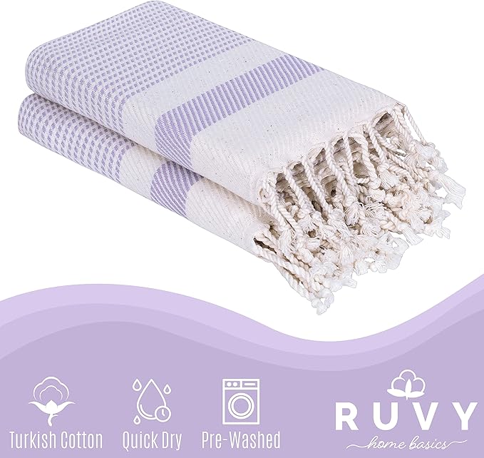 Ruvy Home Basics Turkish Hand Towels for Bathroom Set of 4 | 18"x40", Cotton | Decorative Towel for Bathroom, Kitchen, Dishcloth, Tea, Yoga, Face, Gym - Lavender