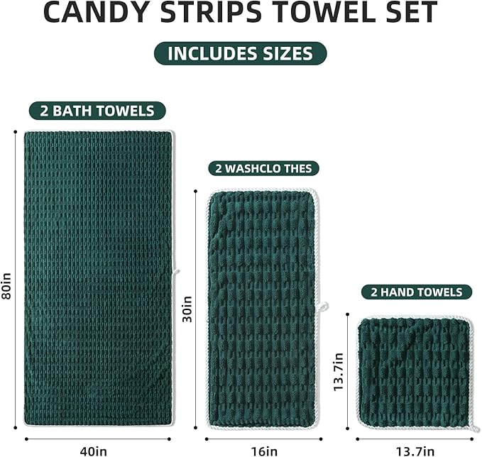40x80 Inches Oversized Bath Sheets Extra Large Bath Towels Set of 6 for Adults Super Soft Quick Dry Lightweight Lint Free Absorbent Stripe Microfiber Shower Towels (Dark Green, 6 Piece)