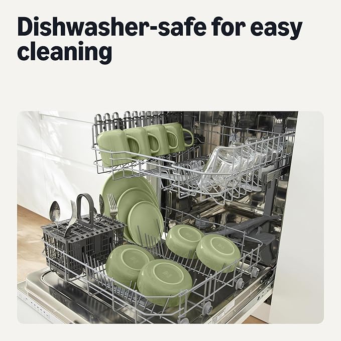 Amazon Basics Glazed Stoneware Salad Plates, Ceramic 4-Piece Set, Microwave and Dishwasher-Safe, 8.3 in., Olive