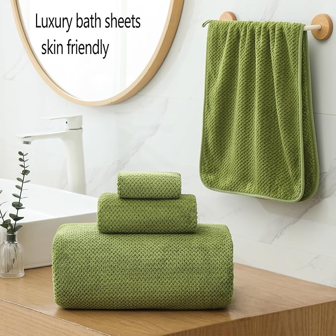 YTYC 29x59 Inch Bath Towels Set of 6 Large, Super Soft Absorbent Lint Free Microfiber Shower Towels for Bathroom 80% Polyester (Lemon Green,6 Piece)