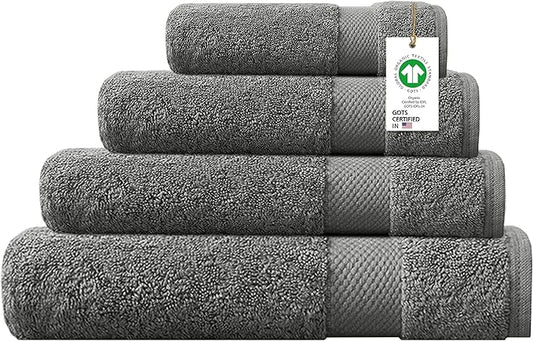 Delara 100% Organic Cotton Towels 650 GSM Plush Feather Touch Quick Dry Towel, 4-Piece Towel Set GOTS Certified, Oeko-Tex Green Certified, 1 Bath Towel, 1 Bath Sheet, 1 Hand Towel & 1 Wash Cloth