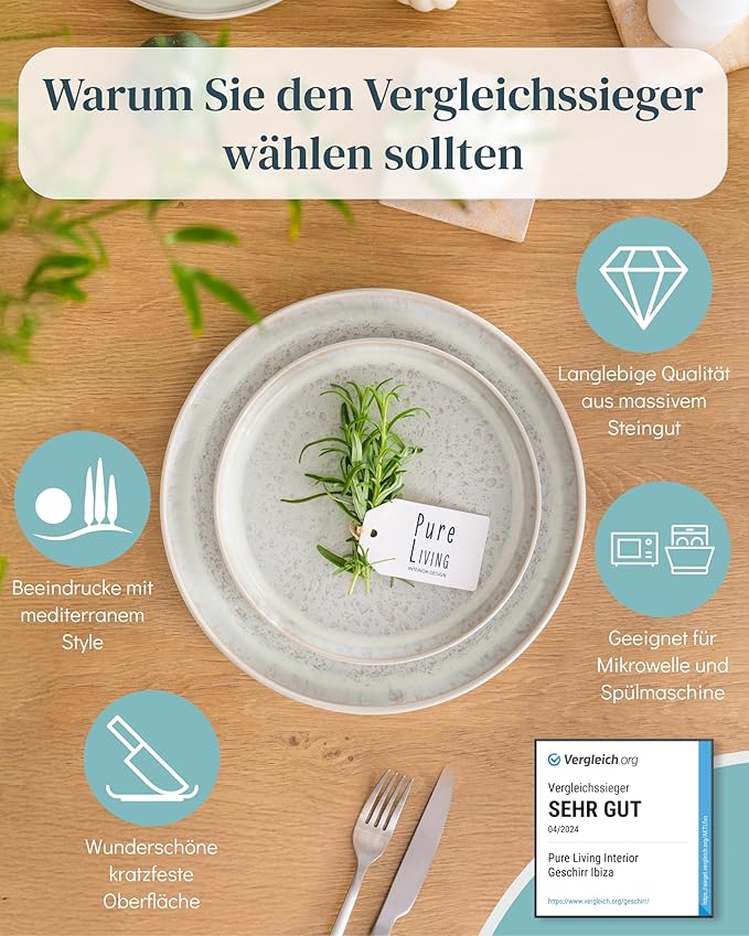 toneware dinnerware set 6 persons 18-pcs - Mediterranean dinnerware set, dishwasher, microwave and scratch resistant - bowl and plate set - dinnerware Pure Living Light Beige