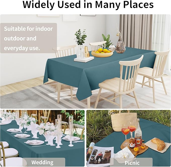 Easy-Going Faux Linen Waterproof Spill-Proof Tablecloth Stain Resistant Rectangle Table Cloth Wrinkle Free Decorative Fabric for Kitchen, Dining, Party, Weddings, Restaurants (60x120 in, Turquoise)