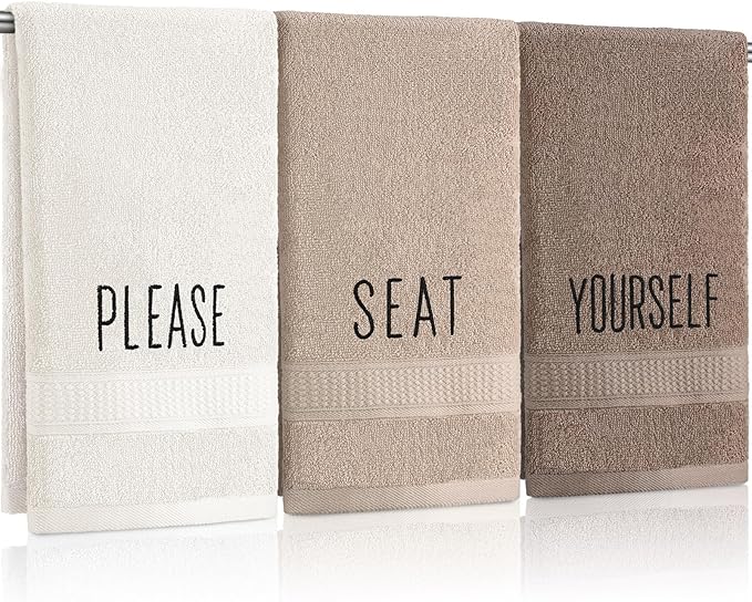 3 Pcs Decorative Hand Towels for Bathroom and Kitchen Rustic Embroidered 100% Cotton Brown Hand Towels Decorative Set for Boho Brown Bathroom Decor