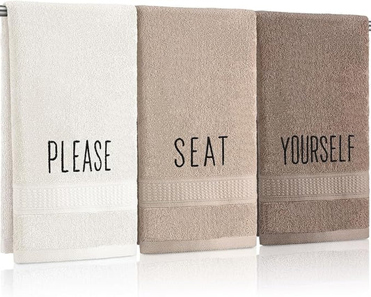 3 Pcs Decorative Hand Towels for Bathroom and Kitchen Rustic Embroidered 100% Cotton Brown Hand Towels Decorative Set for Boho Brown Bathroom Decor