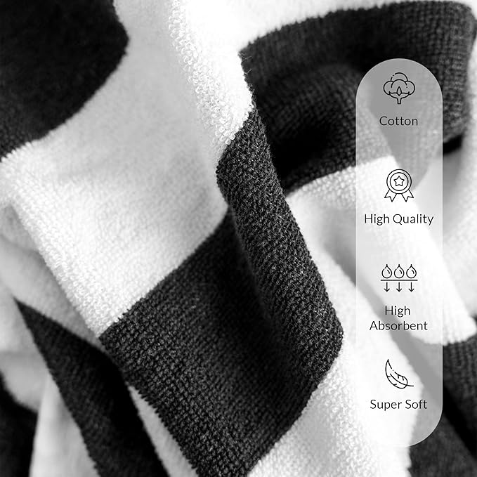 Salt Earth Cotton Striped Beach Cabana Towel, 4 Pack - 30"x60" Quick Dry Towels, Pool Essentials, Travel, Gym & Bathroom Towels, Oversized Beach Vacation Essentials (Steel Grey)