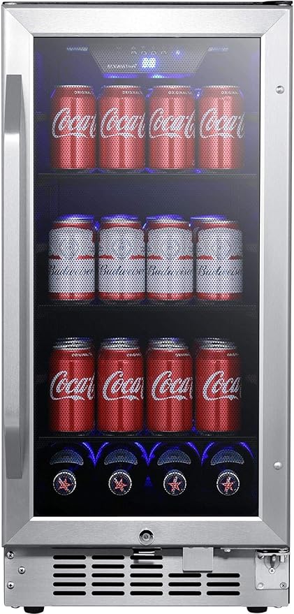 EdgeStar CBR902SG 15 Inch Wide 80 Can Built-In Beverage Cooler with Blue LED Lighting