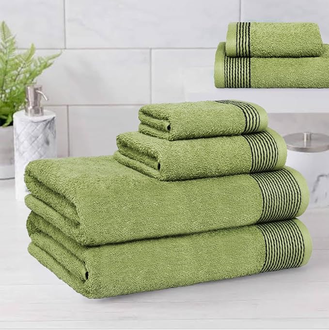 Belizzi Home 100% Cotton Ultra Soft 6 Pack Towel Set, Contains 2 Bath Towels 28x55 inchs, 2 Hand Towels 16x24 inchs & 2 Washcloths 12x12 inchs, Compact Lightweight & Highly Absorbant - Kiwi Green
