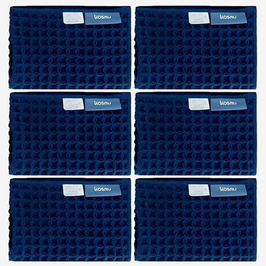 Luxury Organic Japanese Cotton Waffle Bath Towel | Thick, Absorbent, Quick Dry Bathroom Towels for Shower, Sauna, Onsen| Hotel & Spa Quality, Gift-Ready (Ocean Blue, Face Towel (6 Pack))