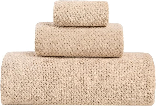 Large Bath Towels Set 30x60 Inches Super Soft Absorbent Quick Dry Luxury Microfiber Shower Towels for Bathroom-Beige, Pack of 3