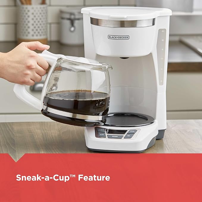 BLACK+DECKER CM1160W-1 CM1160W 12-Cup Programmable Coffeemaker, White/Stainless Steel