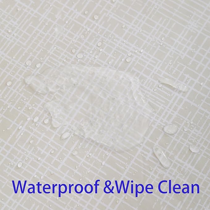 Heavy Duty Vinyl Tablecloth with Flannel Backing Waterproof Oil-Proof Plastic Table Cloth Stain-Resistant Wipeable Rectangle or Square Table Cover for Indoor and Outdoor (Beige Striped,52x70 Inch)