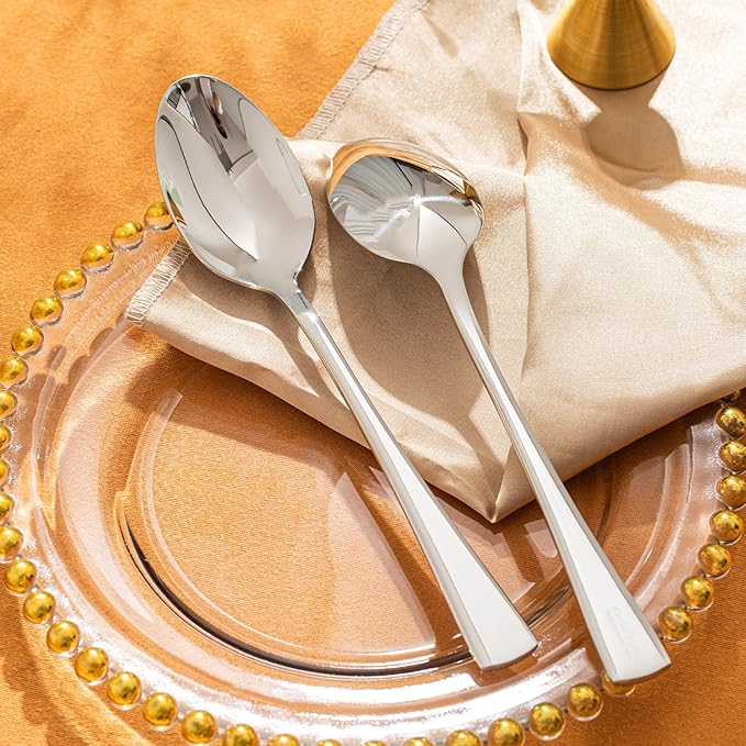 KINGSTONE 12 Piece Dinner Spoon Set, 18/10 Stainless Steel Spoons, Silver Food Grade Table spoons of 12, Metal Spoons for Home, Kitchen, Weddings, Parties or Restaurant, Dishwasher Safe-8.15inches