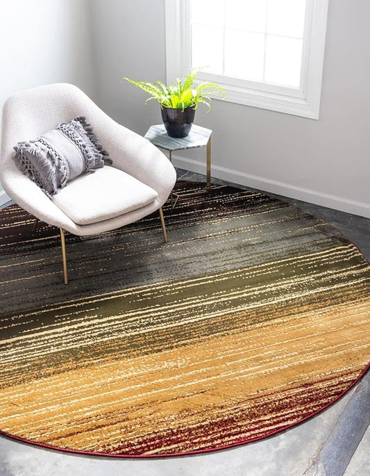 Unique Loom Barista Collection Area Rug - Mundo Nova (6' 1" Round, Beige/Blue)