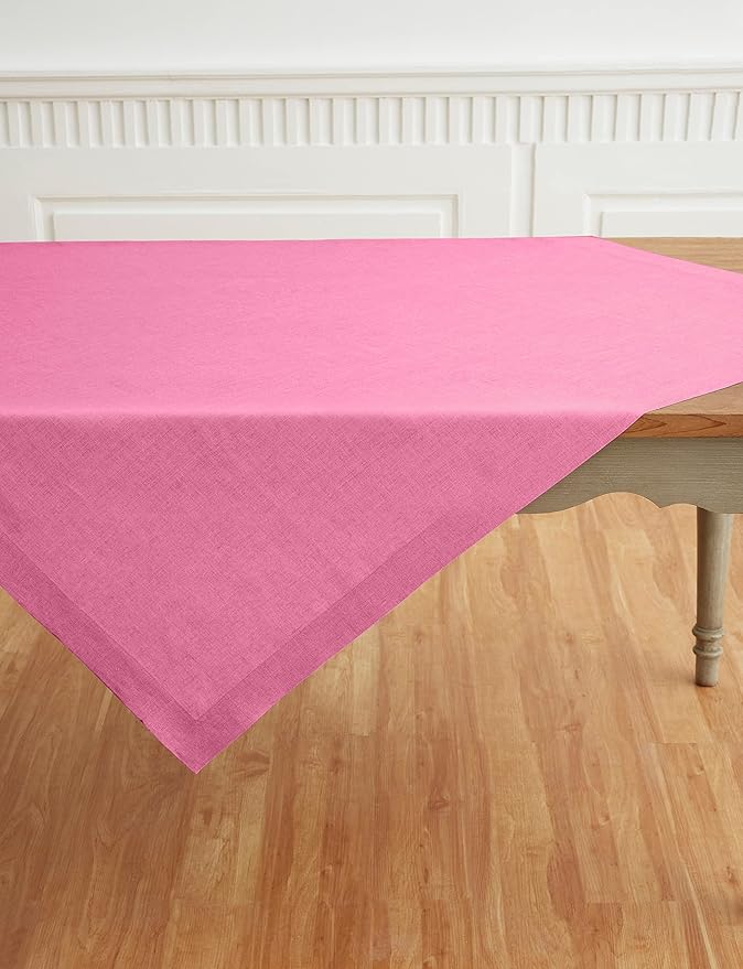 Solino Home Linen Square Tablecloth 52 x 52 Inch - 100% Pure Linen Flamingo Pink Table Throw - Fete, Machine Washable Table Cloth for Valentines