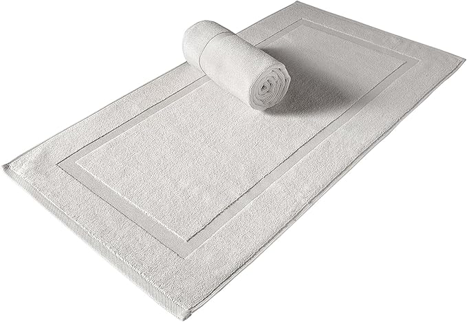 SALBAKOS 100% Turkish Cotton Bath Mat Set 2-Piece - 20x34 inch, Premium Quality Hotel & Spa Collection, Soft, Absorbent, Long Lasting, Durable Bathroom Rugs | Made in Turkey (Stone, 2 Bath Mats)