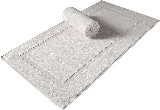 SALBAKOS 100% Turkish Cotton Bath Mat Set 2-Piece - 20x34 inch, Premium Quality Hotel & Spa Collection, Soft, Absorbent, Long Lasting, Durable Bathroom Rugs | Made in Turkey (Stone, 2 Bath Mats)