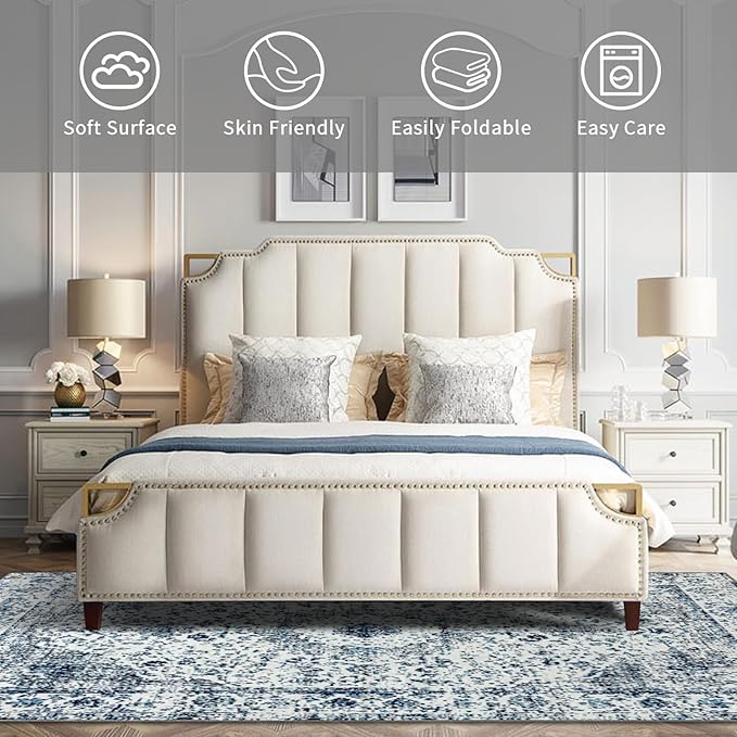 Easy-Going Area Rug 5x7 Washable Boho Rugs for Living Room Non-Slip Bedroom Rug Low Pile Lightweight Floral Print Vintage Throw Rug for Dining Room Kitchen Home Office Carpet, Blue Cream