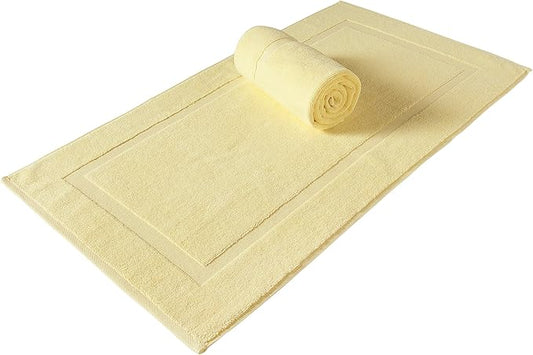 SALBAKOS 100% Turkish Cotton Bath Mat Set 2-Piece - 20x34 inch, Premium Quality Hotel & Spa Collection, Soft, Absorbent, Long Lasting, Durable Bathroom Rugs | Made in Turkey (Yellow, 2 Bath Mats)