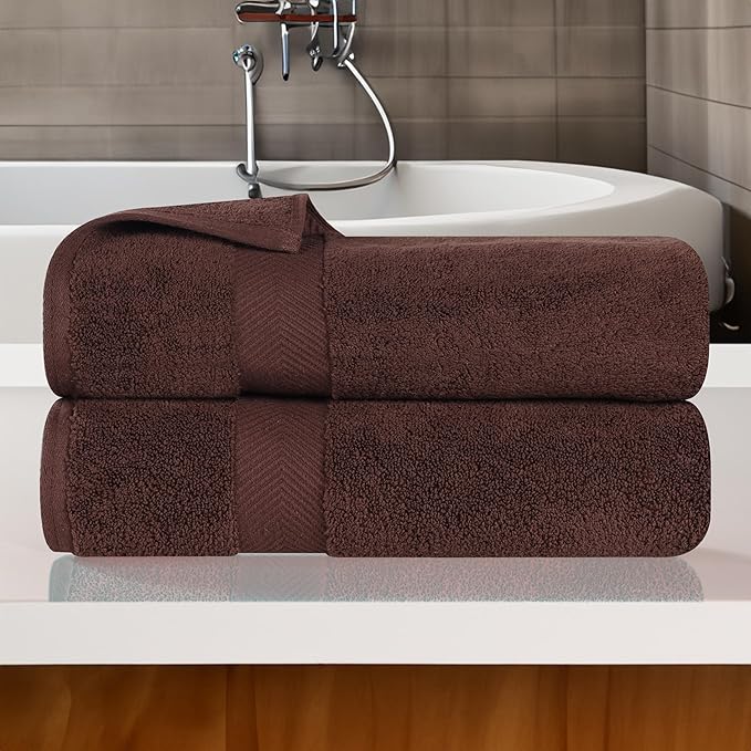Superior Zero Twist 100% Cotton Bath Towels, Super Soft, Fluffy and Absorbent, Premium Quality Oversized Bath Towel Set of 2, Espresso