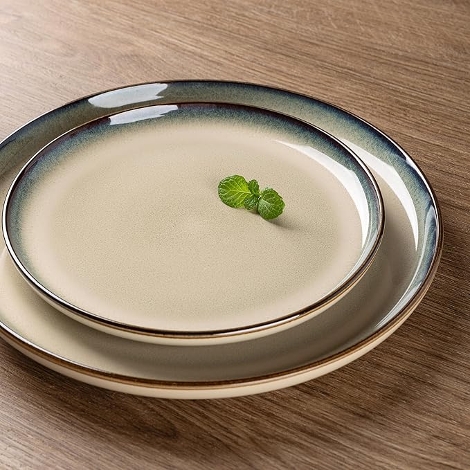 GBHOME Ceramic Dinnerware Sets for 8, 24 Pieces Stoneware Plates and Bowls Sets, Reactive Glaze Dishes -Scratch Resistant, Dishwasher&Microwave Safe, Pale Khaki