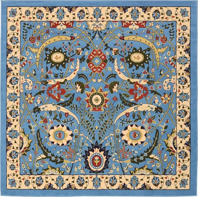 Unique Loom Espahan Collection Area Rug - Cape Cod (7' 10" Square, Blue/ Black)