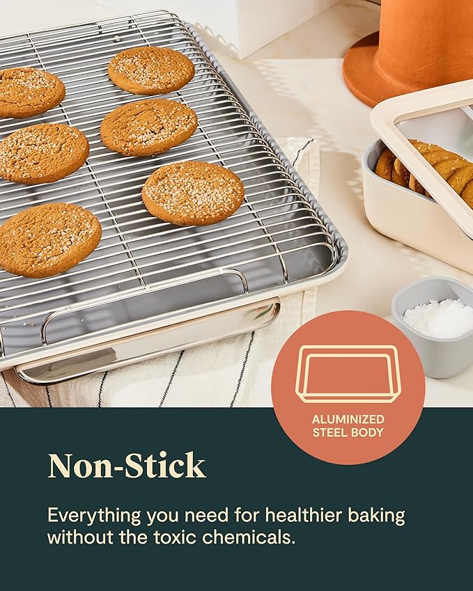 Caraway Nonstick Ceramic Bakeware Set (11 Pieces) - Baking Sheets, Assorted Baking Pans, Cooling Rack, & Storage - Aluminized Steel Body - Non Toxic, PTFE & PFOA Free - Sage