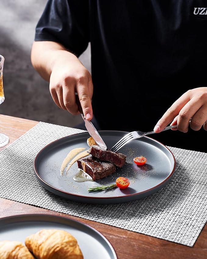 Famiware Mercury Dinnerware Sets with Pasta Bowls, Service for 4 (16 Pieces), Plates and Bowls Sets, Microwave and Dishwasher Safe Dishes Set, Charcoal