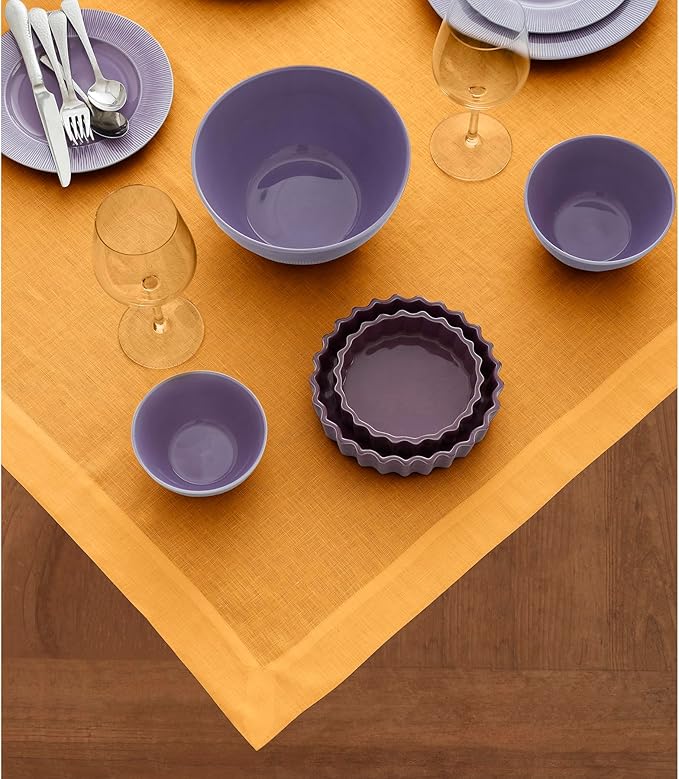 Solino Home Linen Tablecloth 52 x 52 Inch - 100% Pure Linen Tangerine Yellow Square Tablecloth - Fete, Machine Washable Table Throw