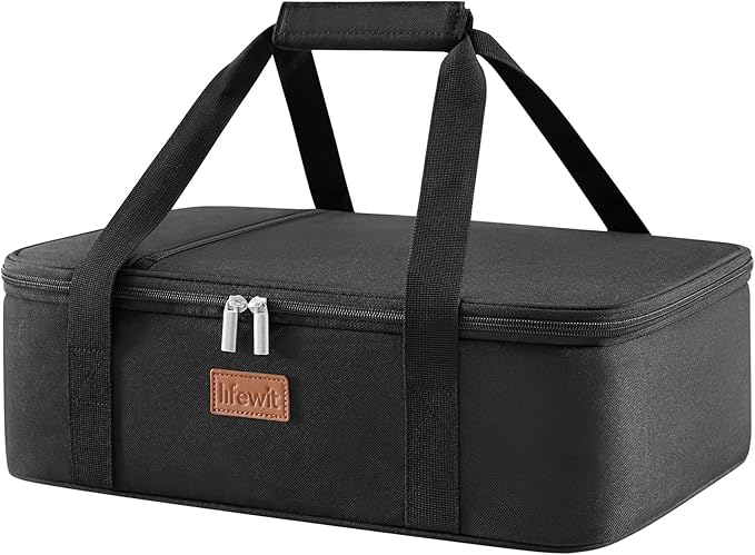 Lifewit Insulated Casserole Carrier for Hot or Cold Food, Casserole Dish Carrying Case, Lasagna Holder for Potluck Parties/Picnic/Cookouts, Fits 9"x13" Baking Dish, Black