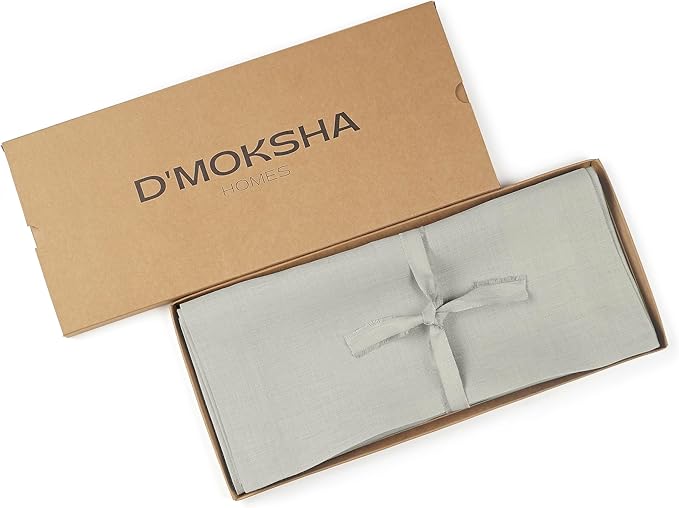 D'Moksha Homes Linen Silver Grey Table Runner 90 Inches Long - 100% Pure Linen 14 x 90 Inch Table Runner for Dining, Winter, Holiday, New Year - Machine Washable