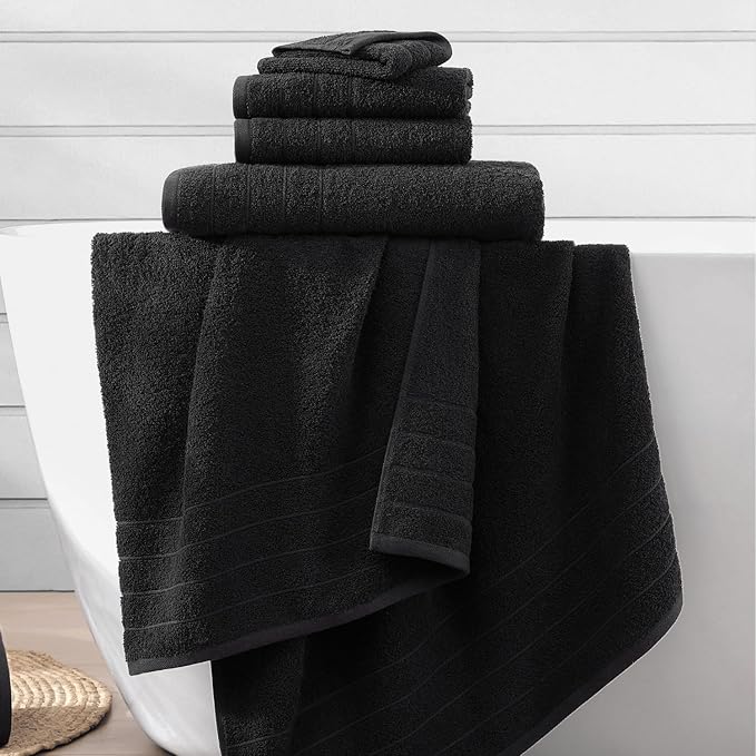 Casa Platino 100% Mercerized Cotton Luxury Bathroom Towels Set - 12 Piece - Ring Spun Technology - 4 Bath, 4 Washcloths, 4 Hand Towels - Remains Soft & Absorbent Even After Multiple Washes - Black