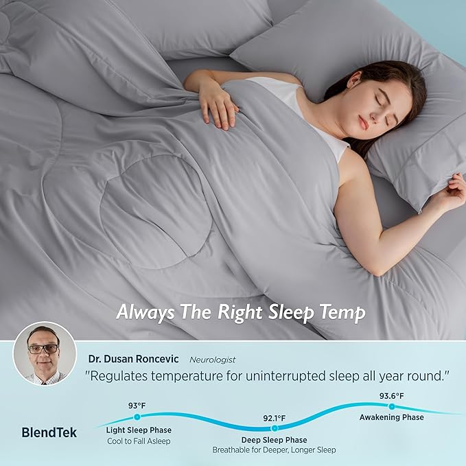 Breescape Cooling Comforter Twin Size - BlendTek™ Q-Max>0.46 Tech, Breathable Blanket for Hot Sleepers & Night Sweats Relief, Premium Lightweight Summer Bedding, 72x96 Inches, Misty Gray